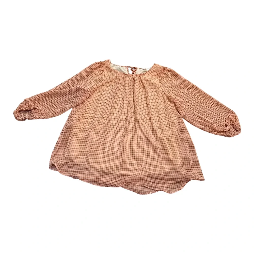 Women's LC Lauren Conrad Flowy Puff-Sleeve Top Copper Gingham M - Picture 2 of 4